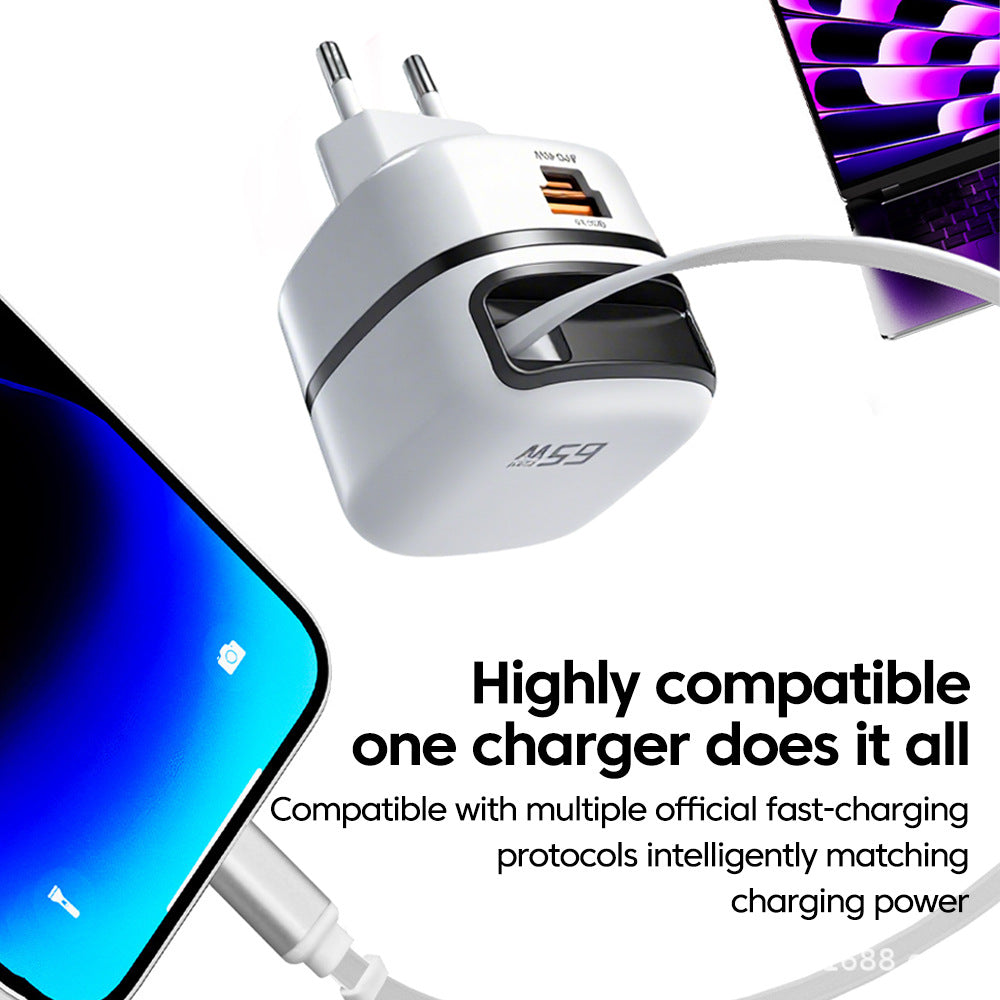 Portable 65W Fast Charger with Retractable Cable